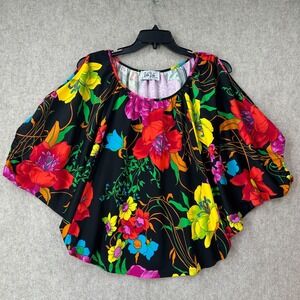 VAVA By Joy Han Revolve Hawaiian Floral Blouse Stretch LARGE Batwing Dolman